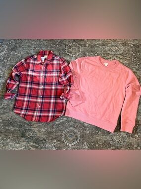 NWT J CREW CREWCUTS Boy's Soft Red Plaid Flannel & Pink Coral sweatshirt 12